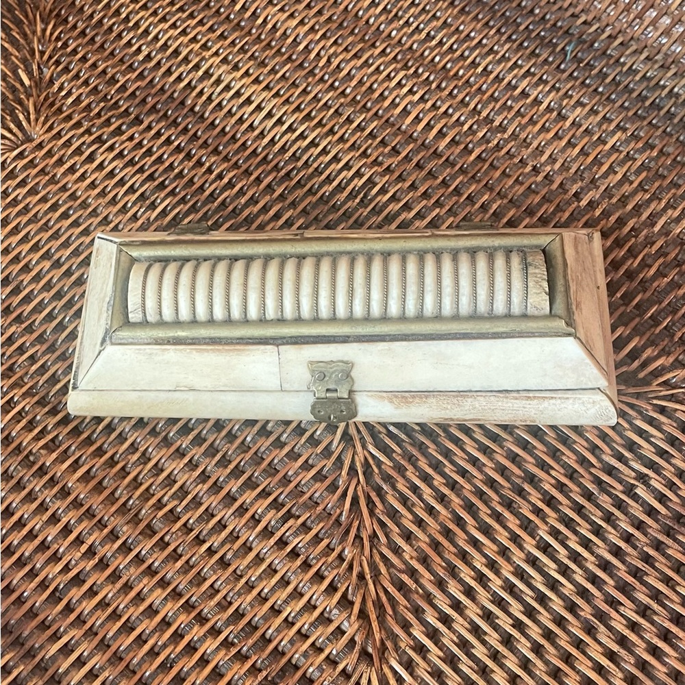 Vintage Bone And Brass Jewelry Box